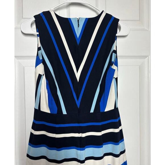 Banana Republic Women 6 V-Neck Rear Zip Blue Black Knee Length Bodycon Dress - Picture 6 of 8